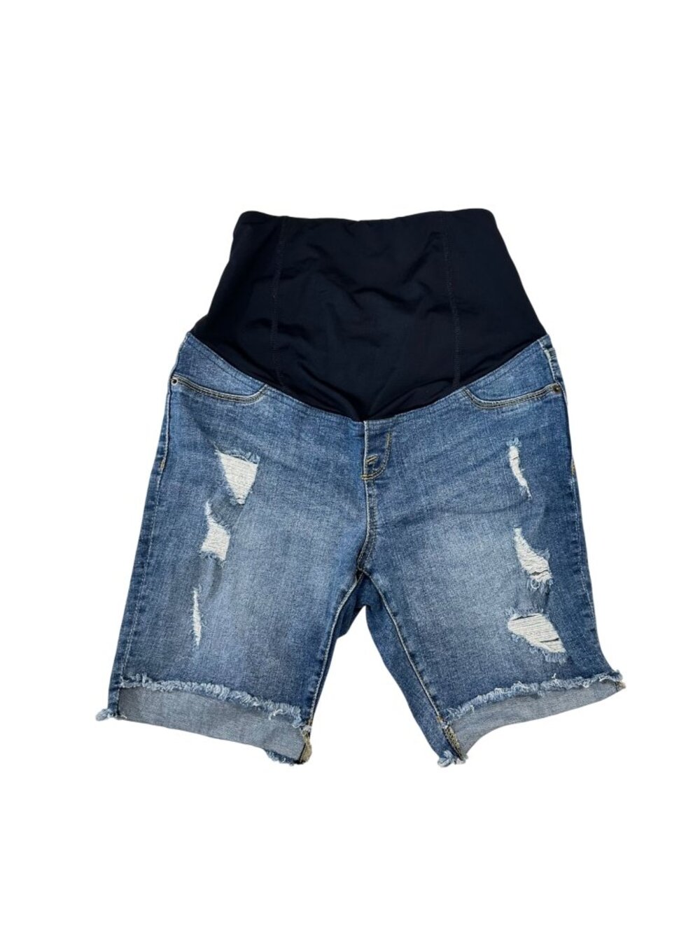 ISABEL MATERNITY Women SZ 4 Blue Denim Distressed Bermuda Short Full Panel